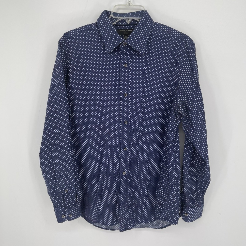 Banana Republic Men's Blue Polka Dot Slim Fit Button Down Dress Shirt Size M